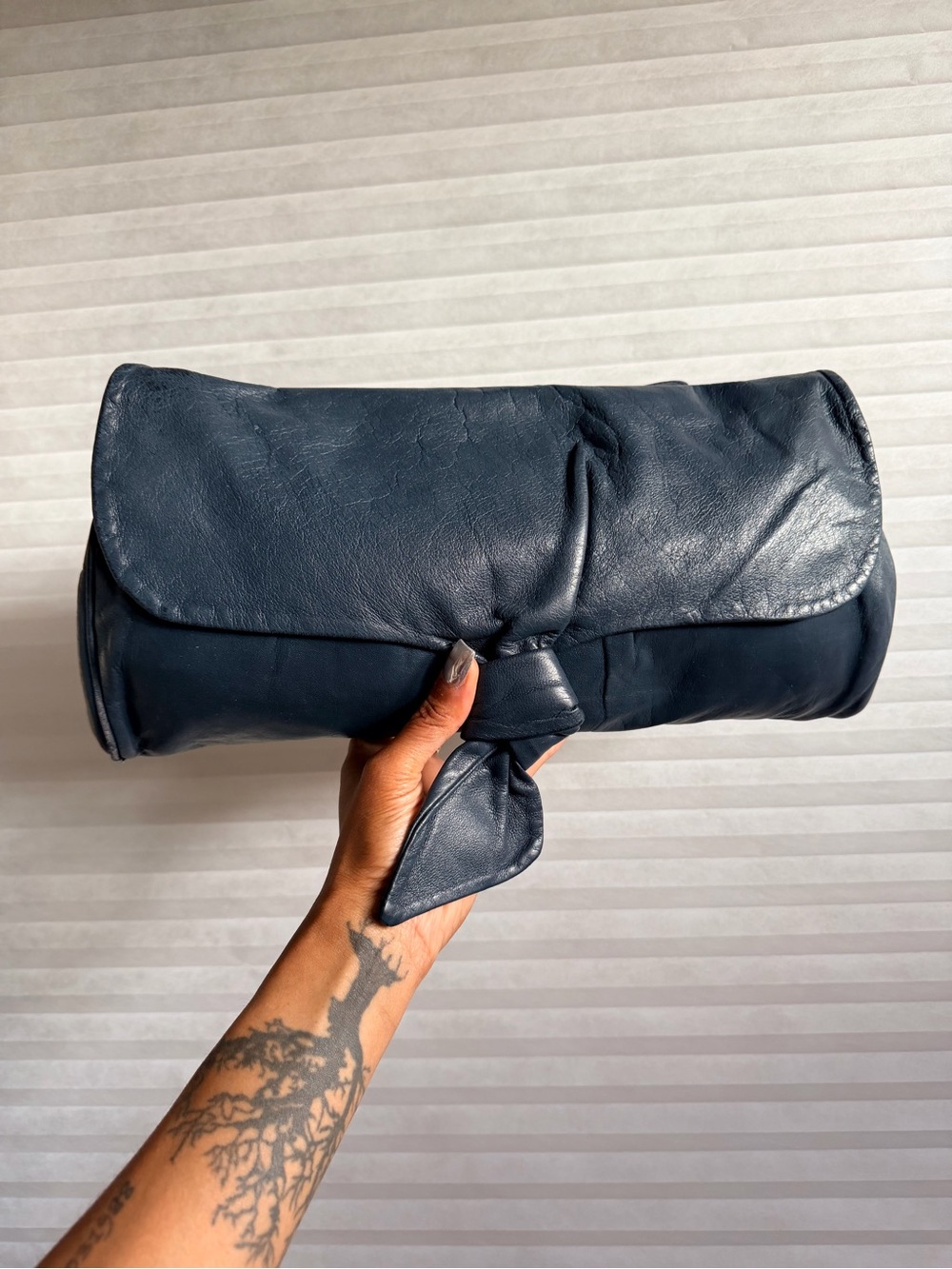 Vintage Anne Klein for Calderon Navy Soft Leather Foldover Evening Bag - Picture 1 of 16